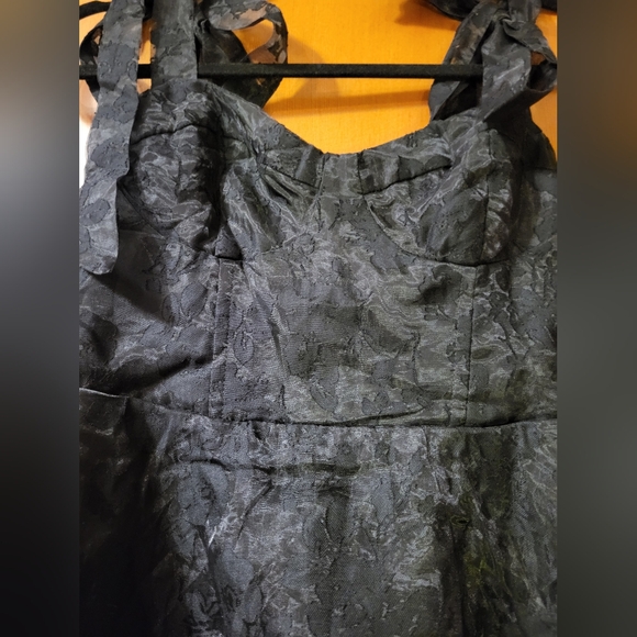 Lulu's Sweetie Black Burnout Tie-Strap Bustier Midi Dress - Picture 6 of 7